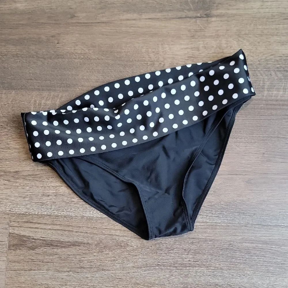 Unbranded Black Polka Dot Fold-Over Bikini Bottoms Womens Size 2XL